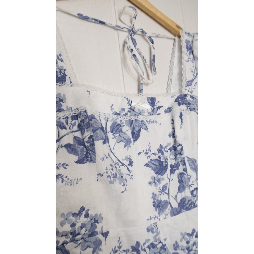 REFORMATION Evianna Linen Blue & White Toile Puff Sleeve Mini Dress US 10 NWT - Picture 11 of 14